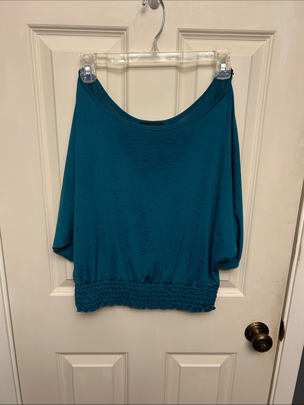 Iz Byer Teal Batwing Crop Top with Smocked Waist